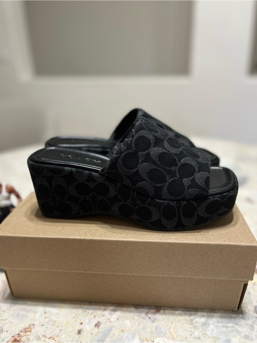 NIB Coach Phoebe Platform Sandal In Signature Denim size 6